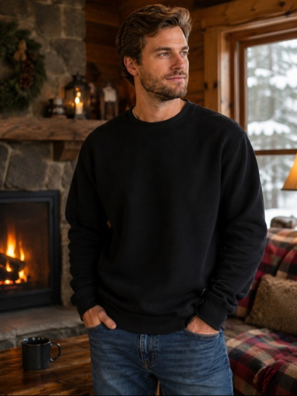 NWT Eddie Bauer Men’s Black Fleece Crewneck Sweatshirt Size XXL